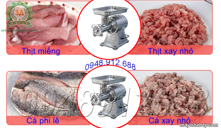 Máy xay thịt cá Inox 3A1,3KW xay nhuyễn các loại thịt, cá